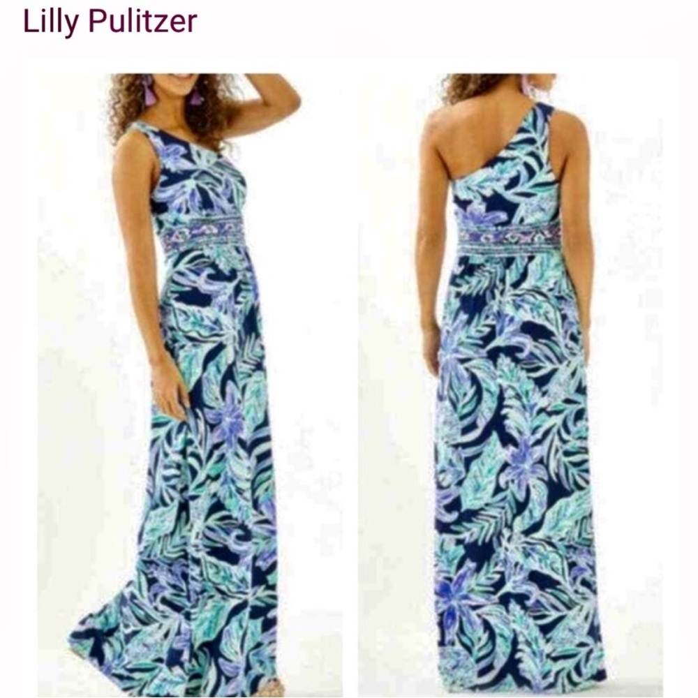 Lilly Pulitzer Blue and Green Maxi Dress